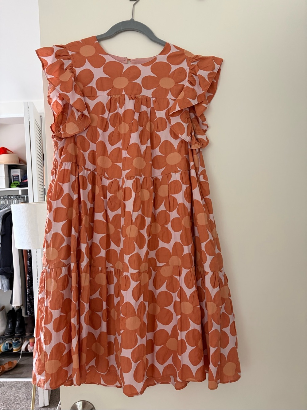Jacqui E Orange Floral Ruffle Tiered Dress